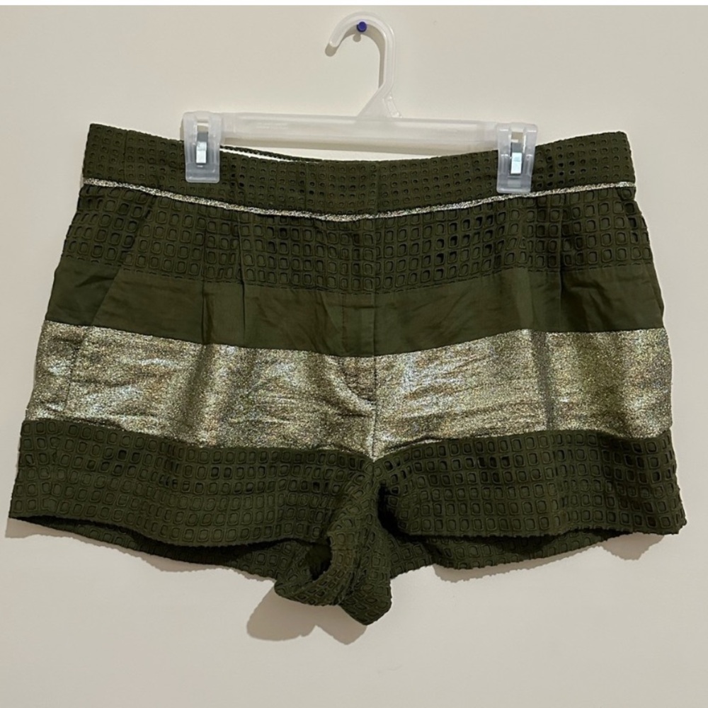 J. Crew Collection Green Metallic Eyelet Shorts 16